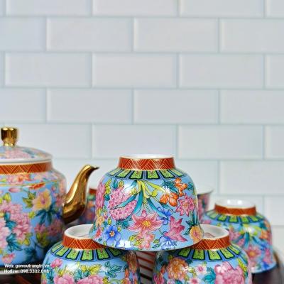 BỘ ẤM CHÉN XANH BÁCH HOA CAO CẤP